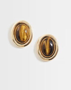 �G�C�\�X ���f�B�[�X �A�N�Z�T���[ �����O ASOS DESIGN stud earrings tone with tigers eye stone GOLD �S�[���h
