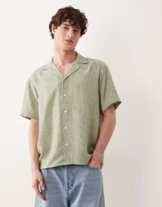 �W���b�N �A���h �W���[���Y �����Y �g�b�v�X �V���c Jack & Jones textu red structu red short sleeve shirt in sage Seagrass �O���[��