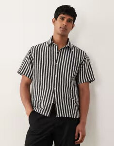 �W���b�N �A���h �W���[���Y �����Y �g�b�v�X �V���c Jack & Jones crochet striped short sleeve shirt Black �u���b�N
