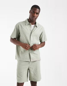 �W���b�N �A���h �W���[���Y �����Y �g�b�v�X �V���c Jack & Jonestriped short sleeve shirt in light green - part of a set Seagrass �O���[��