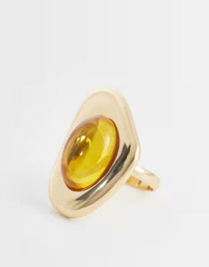 �G�C�\�X ���f�B�[�X �A�N�Z�T���[ �����O ASOS Curve ASOS DESIGN Curve ring with molten faux-amber stone-setting tone GOLD �S�[���h