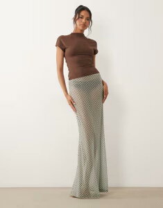 �G�C�\�X ���f�B�[�X �{�g���X�J�[�g �v�����g ���b�V�� �V�A�[ �}�L�V ASOS DESIGN printed sheer mesh maxi skirt spot Blue Spot �u���[