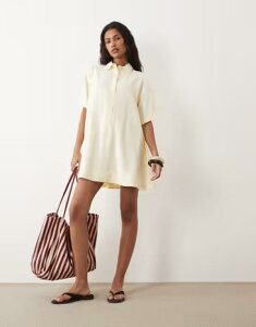 �G�C�\�X ���f�B�[�X �g�b�v�X �����s�[�X �~�j ASOS DESIGN techy fabric relaxed short sleeve mini dress in buttermilk yellow Buttermilk yellow �C�G���[