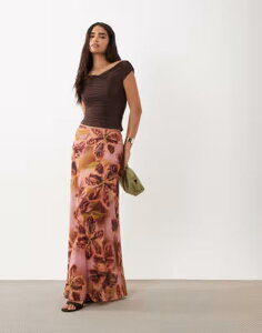 �G�C�\�X ���f�B�[�X �{�g���X�J�[�g �t�����[�� �v�����g �}�L�V �t�����[ ASOS DESIGN printed stretch full hemaxi skirt and pink floral Green floral �O���[��