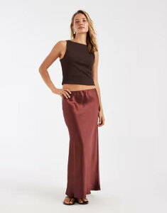 �G�C�\�X ���f�B�[�X �{�g���X�J�[�g �T�e�� �}�L�V ASOS DESIGN satin bias maxi skirt in chocolate �`���R���[�g