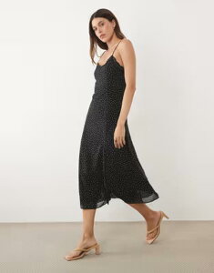 �}���S ���f�B�[�X �g�b�v�X �����s�[�X �h�b�g�� �h�b�g �v�����g �~�f�B Mango strappy midi dress withigh slit in polka dot print Polka dot �h�b�g