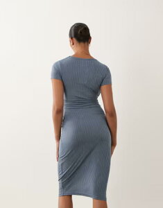 �}�}���C�V�A�X ���f�B�[�X �g�b�v�X �����s�[�X �~�f�B �}�^�j�e�B Mama.licious Mamalicious Maternity short sleeve knot front midi dress with nursing function Heathe red Stonewash �u���[