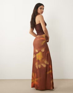 �G�C�\�X ���f�B�[�X �{�g���X�J�[�g �v�����g �M���U�[ �}�L�V ASOS DESIGN maxi skirt with ruched sidetailing in blur red sunset print Blur red Sunset