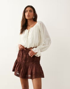 �G�C�\�X ���f�B�[�X �{�g���X�J�[�g �~�j ���[�X ASOS DESIGN lace insert mini skirt Brown �u���E��