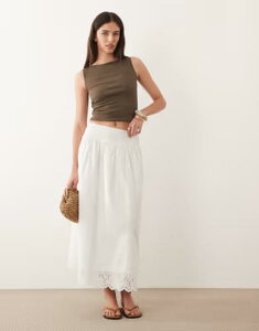 �E�F���Y�f�[�K�[�� ���f�B�[�X �{�g���X�J�[�g �t���� Wednesday's Girl poplin ruffledged midaxi skirt in crisp WHITE �z���C�g