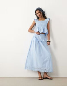 �E�F���Y�f�[�K�[�� ���f�B�[�X �{�g���X�J�[�g �t���� Wednesday's Girl Wednesdays Girl poplin ruffledged midaxi skirt in pale blue - part of a set BLUE �u���[