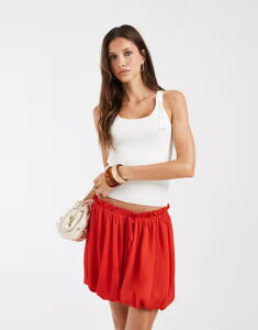 �G�C�\�X ���f�B�[�X �{�g���X �n�[�t�p���c�E�V���[�c �V�t�H�� �V���[�g�p���c ASOS DESIGN chiffon bubble hem shorts - part of a set Red ���b�h