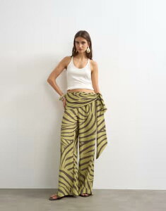 �g�b�v�V���b�v ���f�B�[�X �{�g���X �J�W���A���p���c Topshop animal plisse wrap scarf detail pants GREEN �O���[��