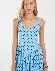 �G�C�\�X ���f�B�[�X �g�b�v�X �����s�[�X �h�b�g�� �h�b�g �~�f�B ASOS DESIGN polka dot midi dress and Blue and brown �u���[