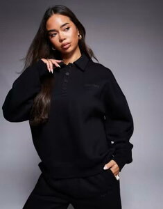 �J�C�A ���f�B�[�X �A�E�^�[ �p�[�J�[�E�X�E�F�b�g �V���c �R�b�g�� ���S Kaiia cotton rich logo detail button front colla red sweatshirt - part of a set Black �u���b�N
