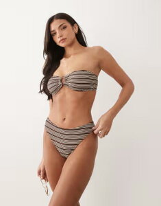 �U�E�t�����b�N ���f�B�[�X ���� �{�g���X�̂� The Frolic exclusive textu red high leg brazillian bikini bottom & cream stripe - part of a set Brown & cream �N���[��