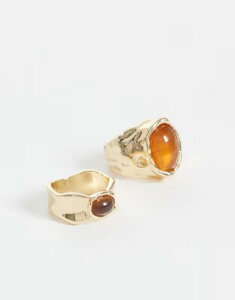 ���N���C�� ���B���e�[�W ���f�B�[�X �A�N�Z�T���[ �����O Reclaimed Vintage 2 pack faux tigers eye stone rings in molten gold tone Gold �S�[���h