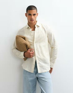 �}���S �����Y �g�b�v�X �V���c Mango long sleeve shirt in yellow stripes PASTELL YELLOW �C�G���[