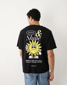 �W���b�N �A���h �W���[���Y �����Y �g�b�v�X T�V���c �v�����g Jack & Jones oversized t-shirt with sunshine back print Black �u���b�N