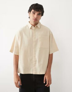 �G�C�\�X �����Y �g�b�v�X �V���c ASOS DESIGN boxy oversized seersucker shirt in yellow �C�G���[