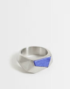 �G�C�\�X �����Y �A�N�Z�T���[ �����O T�V���c ASOS DESIGN waterproof stainlessteel faux lapis geometric stone ring SILVER �V���o�[