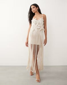 �G�C�\�X ���f�B�[�X �g�b�v�X �����s�[�X �}�L�V ASOS LUXE premium crochet flower maxi dress with shell detail in cream �N���[��