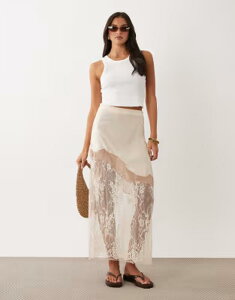 �G�C�\�X ���f�B�[�X �{�g���X�J�[�g �T�e�� ���[�X �}�L�V ASOS DESIGN satin lace hemaxi skirt in champagne �V�����p��