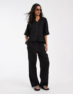 �I�����[ ���f�B�[�X �{�g���X �J�W���A���p���c ���C�h���b�O ���l�� ONLY linen blend wide leg pants - part of a set Black �u���b�N
