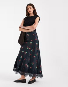 �G�C�\�X ���f�B�[�X �{�g���X�J�[�g �v�����g �T�e�� �}�L�V ASOS DESIGN satin fishtail maxi skirt in cherry print Cherry print