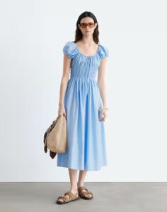 �A���h�A�U�[�X�g�[���[�Y ���f�B�[�X �g�b�v�X �����s�[�X �~�f�B �R�b�g�� & Other Stories pure cotton effect short sleeve scoop neck midi dress LIGHT BLUE �u���[