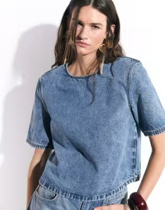 �G�C�\�X ���f�B�[�X �g�b�v�X �V���c �f�j�� ASOS DESIGN ASOS DESGIN denim shoulder pad T-shirt in mid blue - part of a set MID BLUE �u���[
