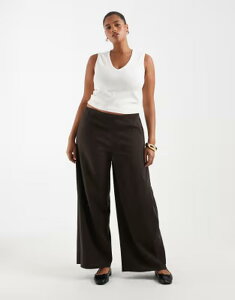 �I�����[�J�[�u ���f�B�[�X �{�g���X �J�W���A���p���c ���C�h���b�O ONLY Curve wide leg pants in chocolate torte �`���R���[�g