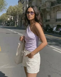 ���F�����[�_ ���f�B�[�X �g�b�v�X �^���N�g�b�v �m�[�X���[�u Vero Moda sleeveless one shoulder longline top in light Orchid hush �s���N