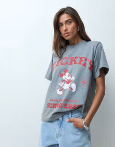 �G�C�\�X ���f�B�[�X �g�b�v�X T�V���c �v�����g ASOS DESIGN Disney oversized shoulder pads t-shirt with Mickey Mouse varsity print in heather WHITE �z���C�g