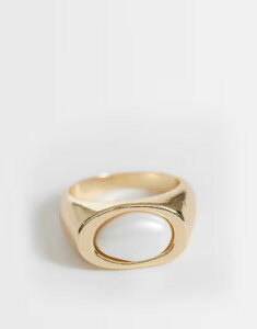 �G�C�\�X ���f�B�[�X �A�N�Z�T���[ �����O ASOS Curve ASOS DESIGN Curve squa red ring with faux-pearl tone GOLD �S�[���h