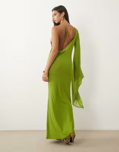 �G�C�\�X ���f�B�[�X �g�b�v�X �����s�[�X �h���[�v ���b�V�� �}�L�V ASOS DESIGN draped scarf sleeve mesh maxi dress in citrus