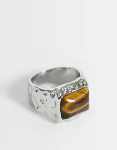 �G�C�\�X �����Y �A�N�Z�T���[ �����O ASOS DESIGN faux tiger eye stone molten ring SILVER �V���o�[
