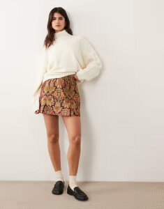 �G�C�\�X ���f�B�[�X �{�g���X�J�[�g �v���[�c �~�j ASOS DESIGN pleated mini skirt in jacquard Multi jacquard �}���`�J���[