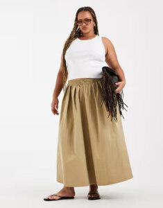 �G�C�\�X ���f�B�[�X �{�g���X�J�[�g ASOS Curve ASOS DESIGN Curve toggle waist detail volume midaxi skirt in camel �L������