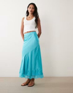 �G�C�\�X ���f�B�[�X �{�g���X�J�[�g ���[�X �}�L�V ASOS DESIGN lace hem fishtail maxi skirt in turquoise Blue �u���[