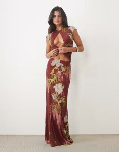 �G�C�\�X ���f�B�[�X �{�g���X�J�[�g �t�����[�� �h���[�v �}�L�V �t�����[ ASOS DESIGN draped maxi skirt in botanical floral RED ���b�h