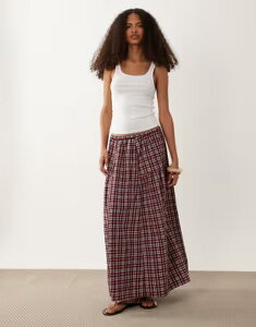 �E�F���Y�f�[�K�[�� ���f�B�[�X �{�g���X�J�[�g �M���K���`�F�b�N �M���K�� Wednesday's Girl midaxi skirt gingham Burgundy check �o�[�K���f�B