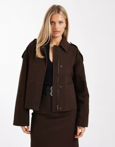 �t�H�[�X&���b�N���X ���f�B�[�X �A�E�^�[ �W���P�b�g�E�u���]�� �R�b�g�� 4th & Reckless cotton rich buckle detail zip up harrington jacket in chocolate - part of a set Chocolate �`���R���[�g