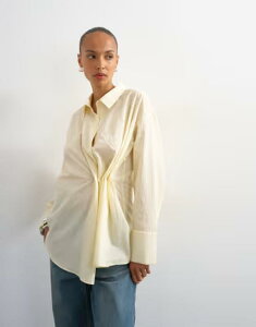 �g�b�v�V���b�v ���f�B�[�X �g�b�v�X �V���c �v�����g Topshop cinch front detail shirt in yellow striped print YELLOW �C�G���[