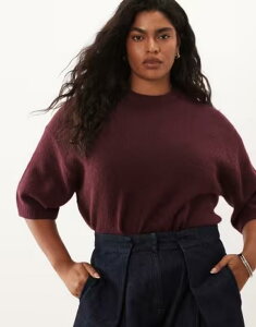 �G�C�\�X ���f�B�[�X �g�b�v�X T�V���c �N���[�l�b�N �E�[�� ASOS Curve ASOS DESIGN Curve crew neck T-shirt with wool - part of a set Burgundy �o�[�K���f�B