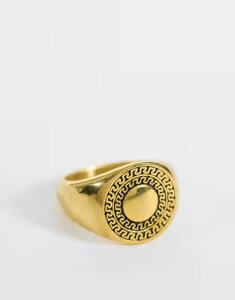 �G�C�\�X �����Y �A�N�Z�T���[ �����O T�V���c ASOS DESIGN waterproof stainlessteel Greek wave signet rin gOLD �S�[���h