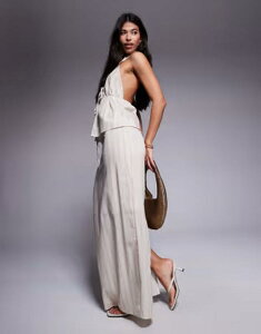 �J�C�A ���f�B�[�X �{�g���X�J�[�g �R�b�g�� ���l�� �}�L�V Kaiia exclusive cotton tie waist linen look maxi skirt in cream stripes - part of a set Cream stripe �N���[��