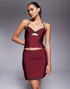 �G�C�\�X ���f�B�[�X �{�g���X�J�[�g �~�j �T�e�� �R���g���X�g ASOS DESIGN sculpting contrast satin binding mini skirt - part of a set Burgundy �o�[�K���f�B
