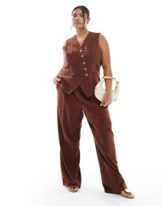 ���F�����[�_ ���f�B�[�X �{�g���X �J�W���A���p���c ���C�h���b�O ���l�� Vero Moda Curve linen touch pleat front wide leg pants in chocolate - part of a set Chocolate �`���R���[�g
