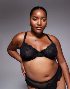 �G�C�\�X ���f�B�[�X �A���_�[�E�F�A �u���W���[ ���[�X ASOS Curve ASOS DESIGN Curve Aurora lace underwire bra Black �u���b�N